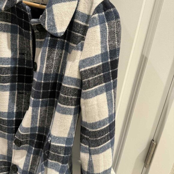 Allegra K Women's Peter Pan Collar Long Winter Plaid Coat - Picture 4 of 4